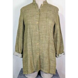 Eileen Fisher M Olive Linen Ramie Blend Shirt Jacket Italian Fabric
